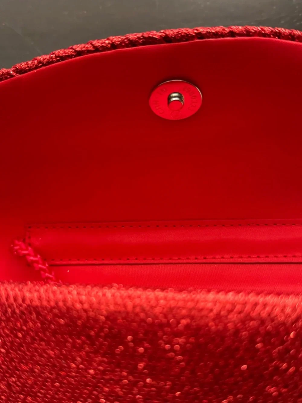 Red Textured Evening Clutch with Diagonal Detail - Picture 8 of 9